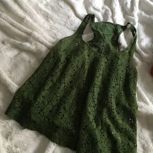 Green floral print tank top